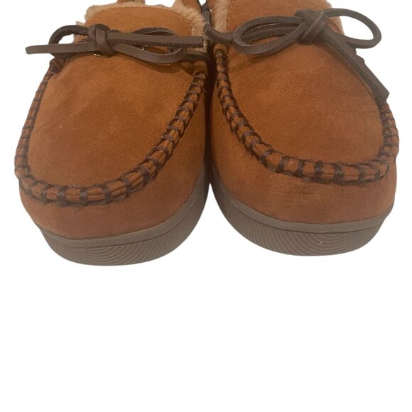 Tan Moccasin Slippers Mens Indoor Outdoor Fleece Lined Small Cozy Winter Lounge - Picture 7 of 10
